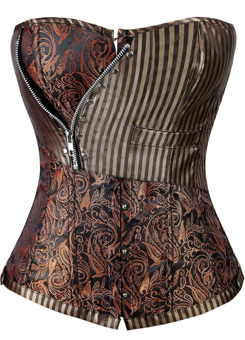 Charmian Womens 2XL Steampunk Corset Top Brocade Stripe Zipper Lace Up Bustier